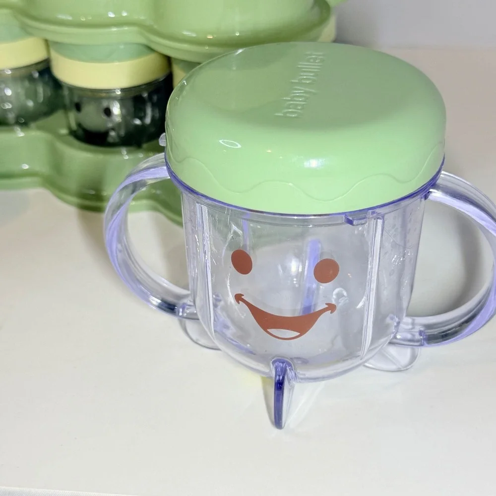 Baby Bullet Storage System 12 Date Dial Cups 2 Trays 2 Short Cups Green Clear